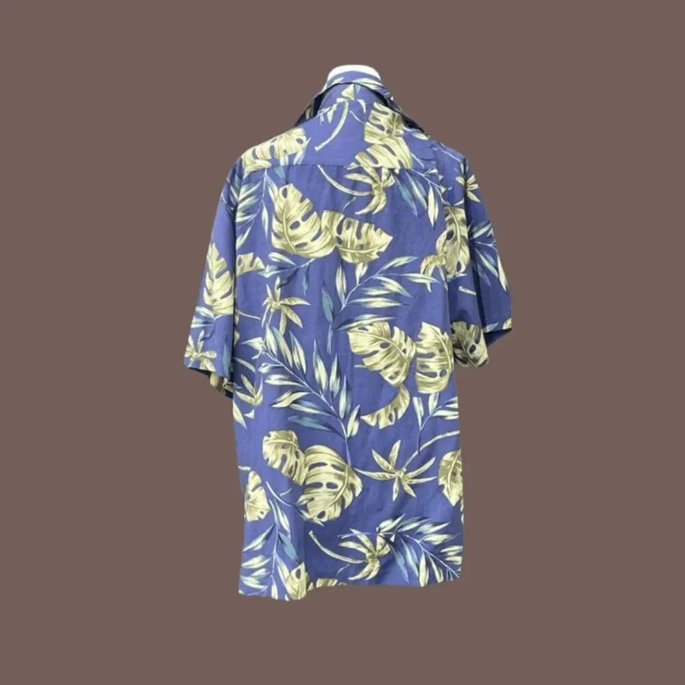 Y2K | Milano Bay Men's Blue & Green Leaf Print Short-Sleeve Button-Down Shirt Si